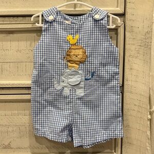 Petit Ami Blue Gingham Baby Romper